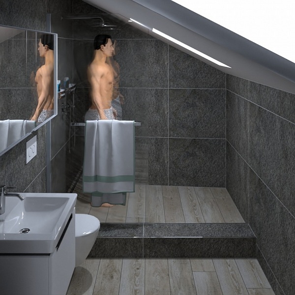 Koupelna v půdní vestavbě na Praze 1 